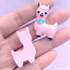 Alpaca Cabochons | Llama Resin Embellishments | Phone Case Decoden Supplies | Kawaii Jewelry Supplies (2 pcs / Pink / 24mm x 34mm)