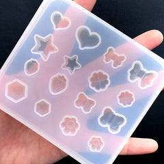 Small Heart Star Strawberry Gemstone Ribbon Flower Butterfly Silicone Mold (16 Cavity) | Assorted Kawaii Mold for Resin Art