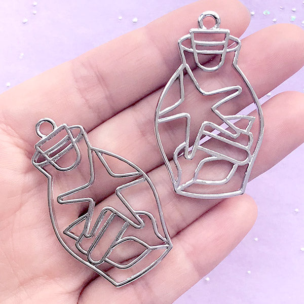 Nautical Jar Open Bezel Pendant | Seashell in a Jar Deco Frame for UV Resin Jewelry DIY | Kawaii Craft Supplies (2 pcs / Silver / 26mm x 44mm)