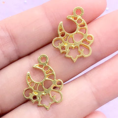 Magical Moon Open Bezel | Mini Filigree Moon Charm | Mahou Kei Deco Frame | Kawaii UV Resin Jewelry DIY (2 pcs / Gold / 16mm x 21mm)