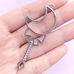 Magical Moon Wand Open Bezel | Magic Wand Charm | Fairy Wand Deco Frame | Kawaii UV Resin Jewelry Supplies (1 piece / Silver / 27mm x 66mm / 2 Sided)