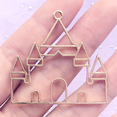 Cute Castle Open Back Bezel for UV Resin Filling | Fairytale Deco Frame | Kawaii Princess Jewelry Supplies (1 piece / Gold / 43mm x 41mm)