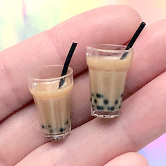 Dollhouse Boba Tea | Miniature Bubble Tea with Milk | Doll Drink Supplies | Kawaii Mini Food Jewellery DIY (2 pcs)