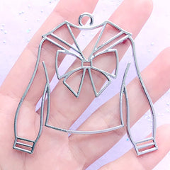 Winter Sailor Uniform Open Bezel Charm | Long Sleeve School Outfit Deco Frame | UV Resin Jewelry DIY (1 piece / Silver / 66mm x 62mm)