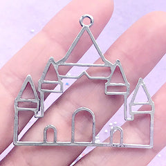 Kawaii Fairytale Castle Open Bezel for UV Resin Filling | Theme Park Deco Frame | Princess Jewellery Supplies (1 piece / Silver / 43mm x 41mm)