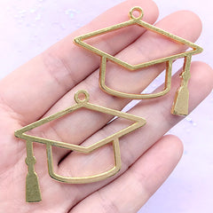 Graduate Cap Open Bezel Charm | Square Academic Cap Deco Frame for UV Resin Filling | Graduation Gift DIY (2 pcs / Gold / 44mm x 36mm)