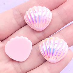 Aura Seashell Cabochon | Iridescent Decoden Cabochons | Mermaid Jewelry DIY | Kawaii Craft Supplies (3 pcs / Pink / 21mm x 19mm)