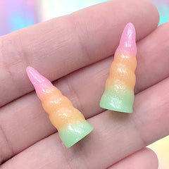 Pastel Gradient Alicorn Cabochons | 3D Mini Unicorn Horn | Kawaii Decoden Supplies | Cute Jewellery Making (2 pcs / 9mm x 25mm)