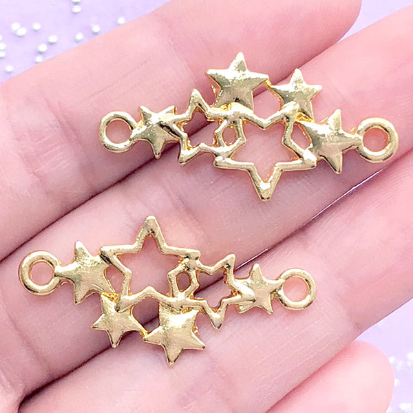 Starry Open Bezel Connector Charm | Star Deco Frame For UV Resin Filling | Kawaii Jewellery Making (2 pcs / Gold / 17mm x 33mm)