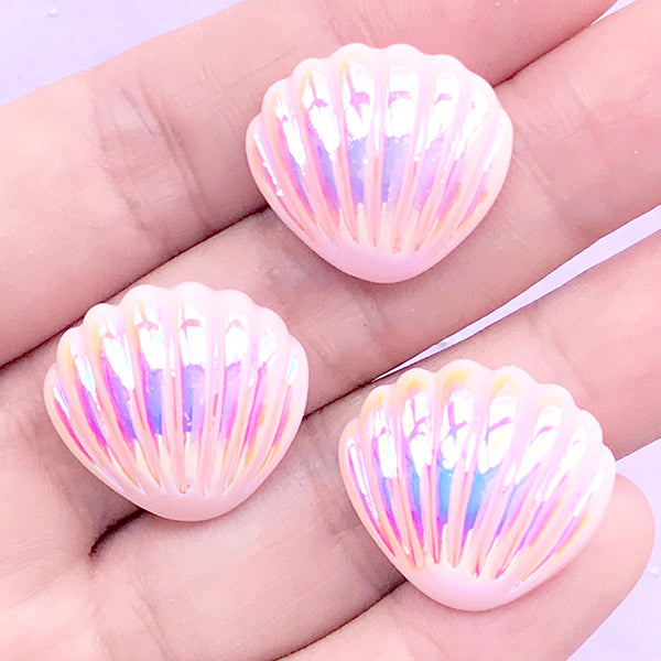 Aura Seashell Cabochon | Iridescent Decoden Cabochons | Mermaid Jewelry DIY | Kawaii Craft Supplies (3 pcs / Pink / 21mm x 19mm)