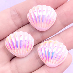 Aura Seashell Cabochon | Iridescent Decoden Cabochons | Mermaid Jewelry DIY | Kawaii Craft Supplies (3 pcs / Pink / 21mm x 19mm)