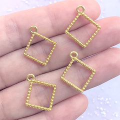 Mini Square Deco Frame with Beaded Border | Small Geometry Open Bezel for UV Resin Filling | Resin Art Supplies (4 pcs / Gold / 16mm x 19mm)