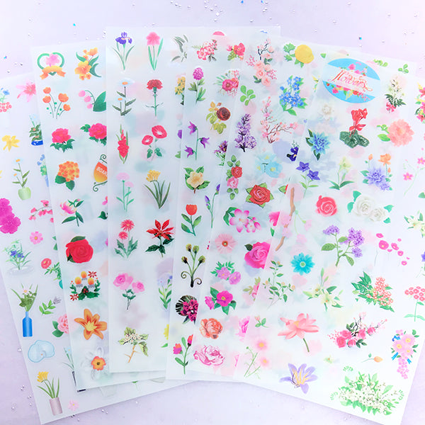 Vintage Floral Stickers, Colorful Flower Sticker, Clear PVC Sticker, MiniatureSweet, Kawaii Resin Crafts, Decoden Cabochons Supplies