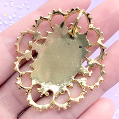 DEFECT Oval Bezel Charm with Decorative Border | Filigree Bezel Tray | Cameo Setting | UV Resin Jewellery DIY | (1 piece / Gold / 41mm x 47mm)