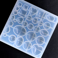 Assorted Heart Oval Square Teardrop Round Dome Cabochon Silicone Mold (29 Cavity) | Geometry Mold in Various Shapes & Sizes | Resin Jewelry DIY