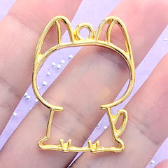CLEARANCE Cat Outline Open Bezel for UV Resin Filling | Kawaii Animal Deco Frame | Cute Pet Jewellery DIY (1 piece / Gold / 27mm x 36mm)