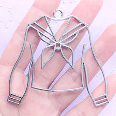 Long Sleeve School Uniform Open Bezel Pendant | Winter Sailor Outfit Deco Frame for UV Resin (1 piece / Silver / 64mm x 62mm)