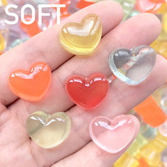 Soft Heart Jelly Candy Cabochons | Faux Candies | Fake Food | Kawaii Phone Case Decoden Supplies | Sweets Deco (10 pcs by Random / 18mm x 14mm)