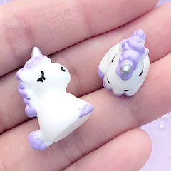 Unicorn Decoden Cabochons | 3D Mythical Creature Resin Embellishment | Kawaii Fairy Tale Jewelry DIY (2 pcs / Purple / 13mm x 24mm)