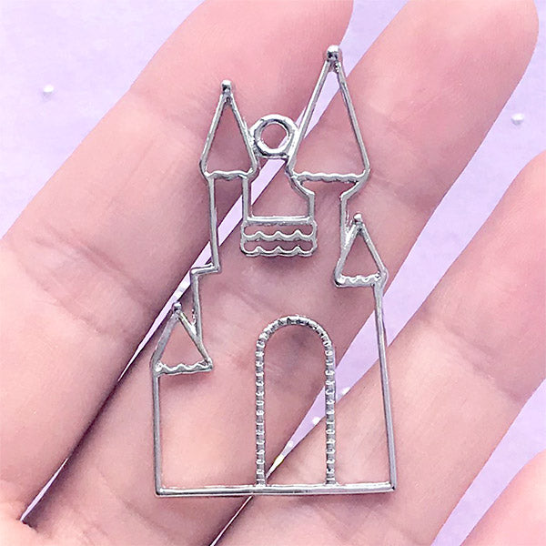 Kawaii Theme Park Open Bezel Charm | Fairytale Castle Deco Frame for UV Resin Filling| Resin Jewellery DIY (1 piece / Silver / 24mm x 44mm)