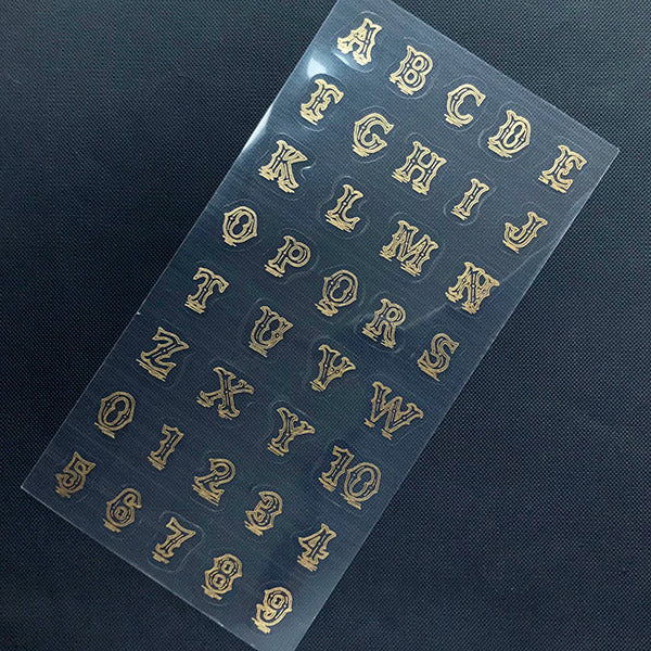 Gold Alphabet Stickers, Clear Letter and Number Sticker, Initial Sti, MiniatureSweet, Kawaii Resin Crafts, Decoden Cabochons Supplies