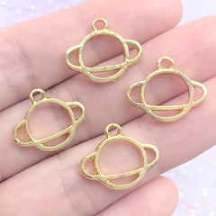 Mini Planet Saturn Open Bezel Charm | Astrology Deco Frame for UV Resin Filling | Kawaii Resin Jewellery DIY (4 pcs / Gold / 17mm x 14mm)