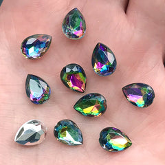 Teardrop Ombre Acrylic Rhinestones | Faceted Rainbow Rhinestones | Faux Gemstones | Magical Jewelry Supplies (10 pcs / 7mm x 10mm)