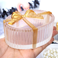 Fluted Oval Trinket Box with Ribbon Silicone Mold | Crystal Jewelry Box Making | Kawaii Resin Craft Supplies (95mm)