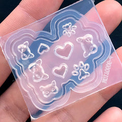Cat Mask Paw and Heart Silicone Mold (9 Cavity) | Kawaii Mini Mold Assortment for UV Resin and Nail Art | Small Embellishment Making