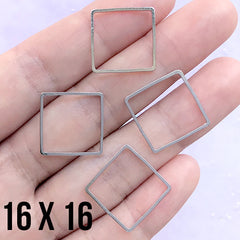 Square Open Frame for UV Resin Filling | Hollow Geometric Deco Frame | Geometry Resin Jewelry Findings (4 pcs / Silver / 16mm)