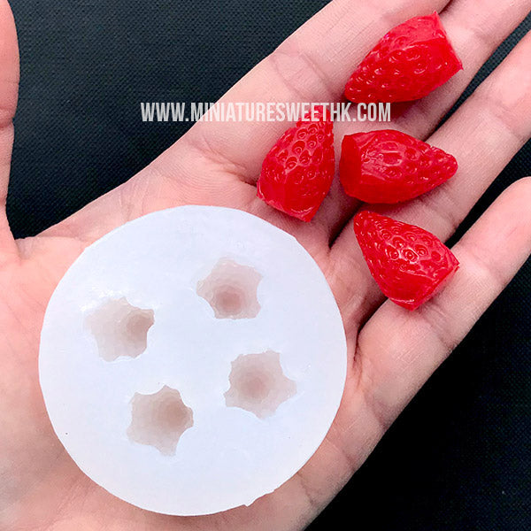 3D Strawberry Silicone Mold (4 Cavity), Fruit Mould, Fake Food Jewel, MiniatureSweet, Kawaii Resin Crafts, Decoden Cabochons Supplies