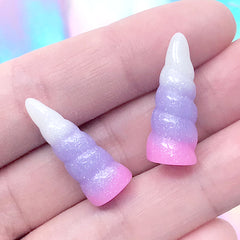 Galaxy Gradient Unicorn Horn Decoden Cabochons in 3D | Alicorn Resin Embellishment | Kawaii Jewellery DIY (2 pcs / 9mm x 25mm)