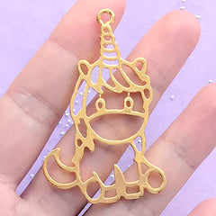 Unicorn Open Bezel Charm | Cute Deco Frame for UV Resin Filling | Kawaii Resin Jewelry Making (1 piece / Gold / 34mm x 54mm)