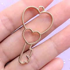 Heart Key Open Backed Bezel Charm for UV Resin Filling | Kawaii Deco Frame | Cute Door Key Pendant (1 piece / Gold / 23mm x 44mm)