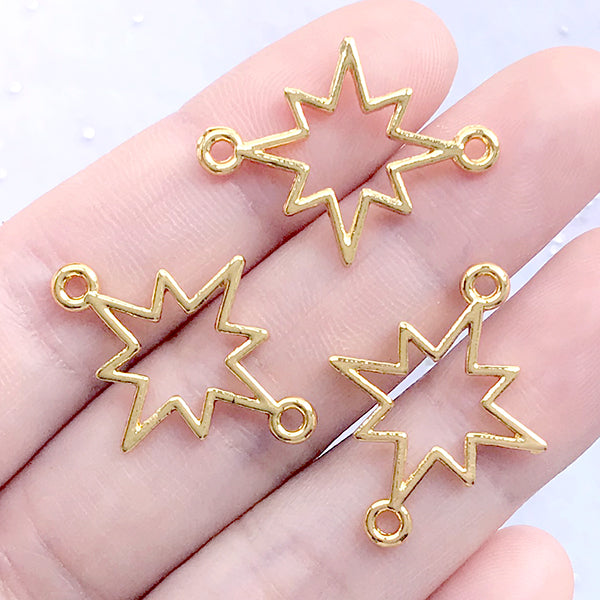 Star Open Bezel Connector Charm | Deco Frame for UV Resin Filling | Kawaii Jewellery Supplies (3 pcs / Gold / 26mm x 19mm)