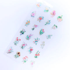 Floral Stickers with Gold Foil | Colorful Flower Sticker | Plant Clear Film for Resin Art