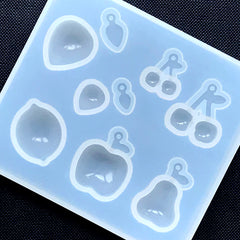 Apple Lemon Cherry Strawberry Silicone Mold (9 Cavity) | Assorted Fruit Mold | Kawaii Resin Craft Supplies | Clear Soft Mold for UV Resin