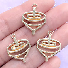 Spinning Top Open Bezel | Children Toy Charm |  Deco Frame for UV Resin Filling | Kawaii Craft Supplies (3 pcs / Gold / 17mm x 23mm)