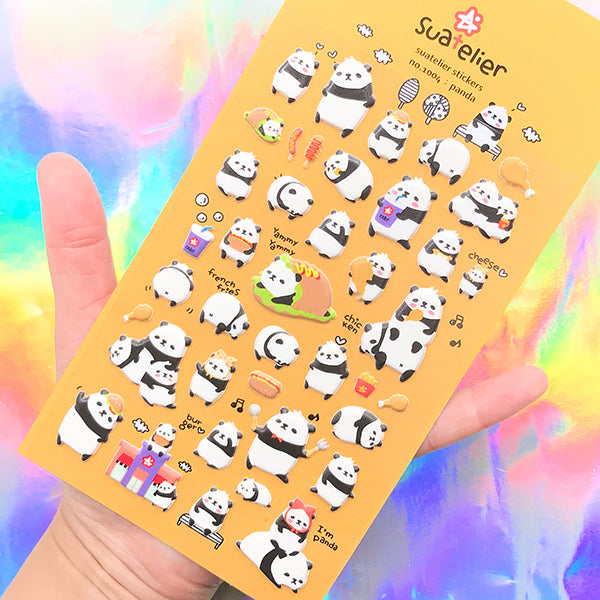 Puffy Panda Stickers | Cute Animal Stickers | Embellishments for Scrapbook | Home Decoration | Planner Deco Sticker