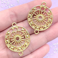 Magical Star Circle Open Bezel | Magic Circle Connector Charm | Kawaii Deco Frame for UV Resin Jewelry DIY (2 pcs / Gold / 25mm x 33mm)