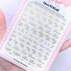 Gold Foil Calligraphy Word Stickers | Gold Foiled Message Embellishments for Resin Craft | Nail Art Deco