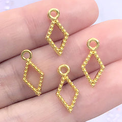 Beaded Rhombus Open Bezel for UV Resin Filling | Mini Geometry Deco Frame | Kawaii Resin Crafts (4 pcs / Gold / 7mm x 15mm)