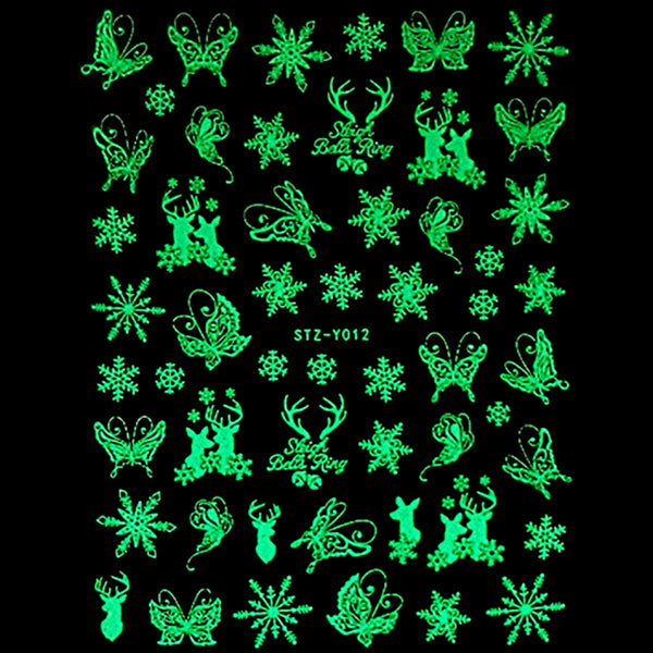 Butterfly and Snowflake Glow in the Dark Sticker | Christmas Deco Sticker | Resin Inclusions | Nail Art Supplies