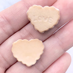 Heart Biscuit Cabochons | Faux Food Embellishments | Kawaii Sweet Deco | Resin Decoden Pieces (2 pcs / 21mm x 17mm)