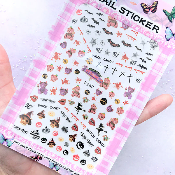 Creepy Cute Halloween Sticker for Nail Decoration | Kawaii Goth Embellishments for Resin Craft | Nail Art Supplies