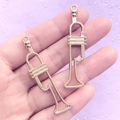 Outlined Trumpet Open Bezel | Musical Instrument Charm | Music Deco Frame for UV Resin Crafts (2 pcs / Gold / 15mm x 54mm)