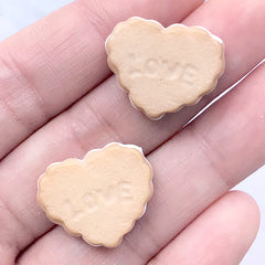 Heart Biscuit Cabochons | Faux Food Embellishments | Kawaii Sweet Deco | Resin Decoden Pieces (2 pcs / 21mm x 17mm)