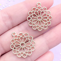 Intricate Flower Charm | Filigree Floral Pendant | UV Resin Jewelry Supplies (2 pcs / Gold / 20mm x 23mm)