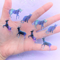 Magical Animal Sticker in Galaxy Gradient Color | Unicorn Cat Deer Clear Stickers | UV Resin Art Supplies