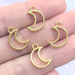 Small Moon Open Bezel Charm | Magical Girl Deco Frame for UV Resin Filling | Kawaii Resin Jewellery Making (4 pcs / Gold / 10mm x 15mm)